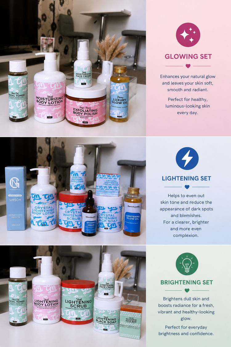 Face and body sets for Glowing or Brightening or Lightening skincare products