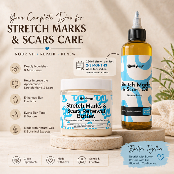 Glowsbyniffy Stretch Marks & Scars Renewal Duo BIG OIL BUNDLE (250ml Oil + 200g Body Butter)