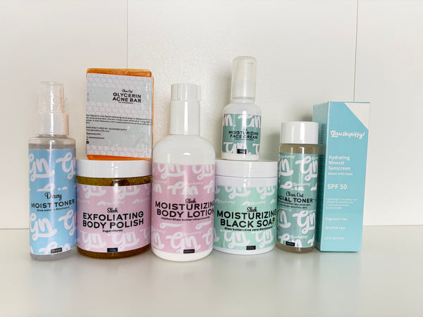 Brightening face and body set + acne prone skin combo with sunscreen