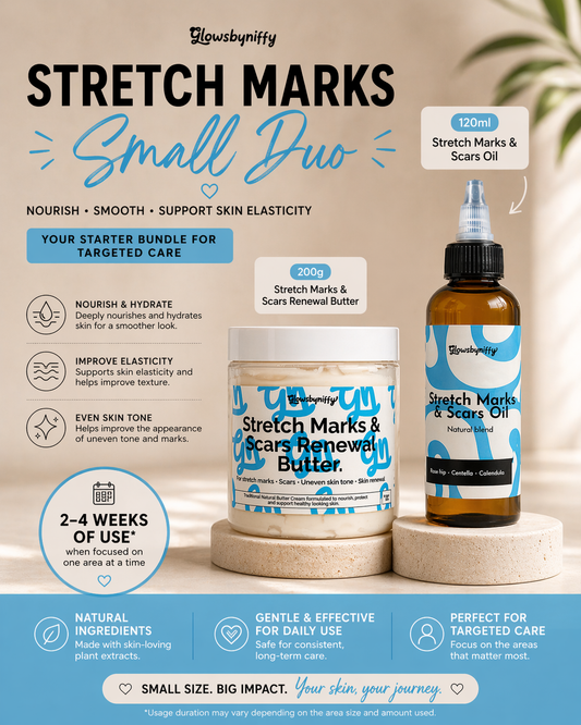 Glowsbyniffy Stretch Marks & Scars Essential Duo SMALL BUNDLE (120ml Oil + 200g Body Butter)